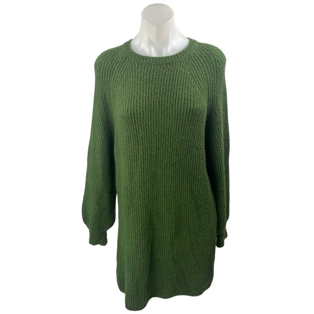 12th Tribe Women's Green Ribbed Knit Long Sleeve Mini Sweater Dress Size S/M